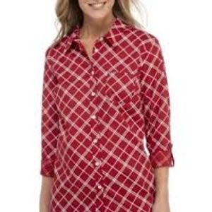 NWOT Kim Rogers Petite Roll-Tab Sleeve Cambric RED